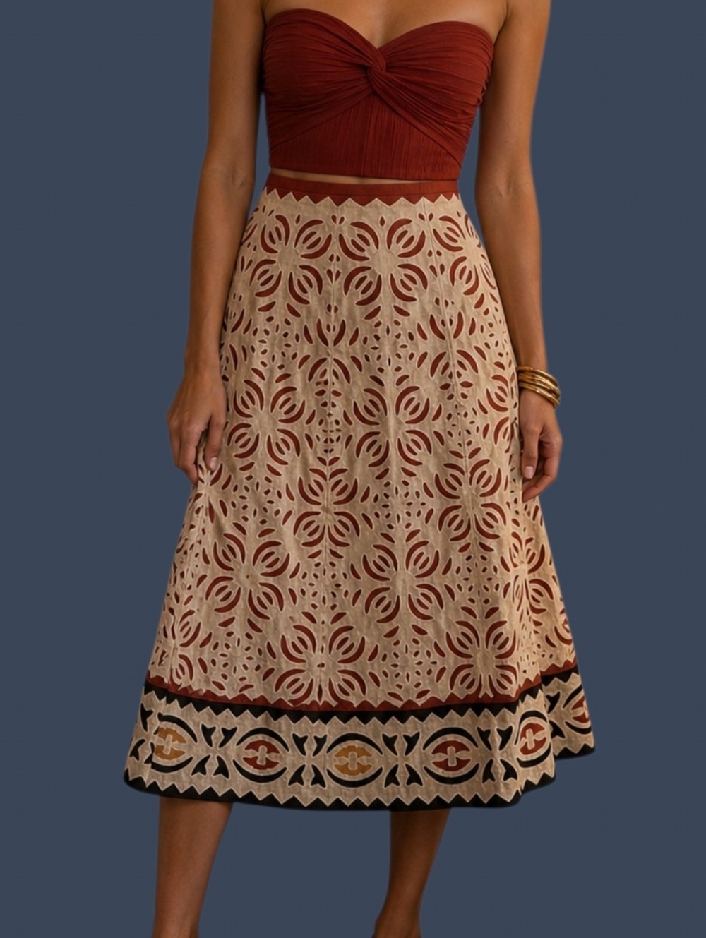 lafayette 148 Floral Cutout Boho Ethnic Festival Longline Skirt